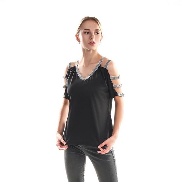 women's t-shirt spring summer autumn cute short sleeve t shirt women solid strappy tee casual cold shoulder, White
women's t-shirt spring summer autumn cute short sleeve t shirt women solid strappy tee casual cold shoulder, White