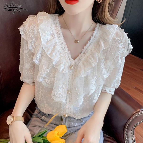women's blouses & shirts summer 2021 v-neck short sleeve blouse sweet lace ruffle stitching women crochet mesh chiffon shirt blusas 15, White
women's blouses & shirts summer 2021 v-neck short sleeve blouse sweet lace ruffle stitching women crochet mesh chiffon shirt blusas 15, White