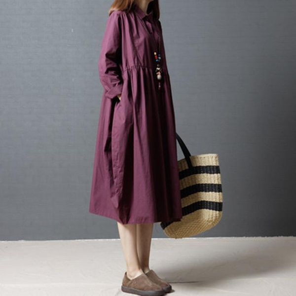 casual dresses plus size women 2021 summer solid long-sleeved button a-line elegant cotton lady, Black;gray
casual dresses plus size women 2021 summer solid long-sleeved button a-line elegant cotton lady, Black;gray
