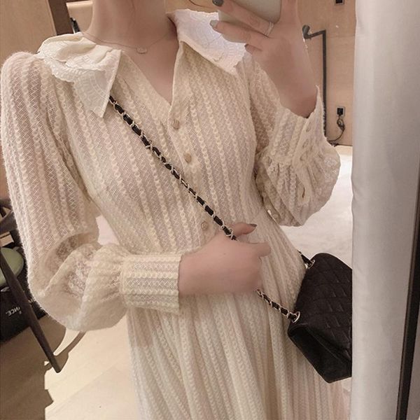 casual dresses lace dress french style temperament turn down collar long sleeve elegant lady 2021 women autumn midi length slim waist, Black;gray
casual dresses lace dress french style temperament turn down collar long sleeve elegant lady 2021 women autumn midi length slim waist, Black;gray