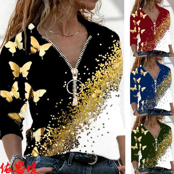 women's t-shirt summer t shirt women europe v-neck zipper butterfly printing long sleeve positioning 2021 tee tshirts ysu3051, White
women's t-shirt summer t shirt women europe v-neck zipper butterfly printing long sleeve positioning 2021 tee tshirts ysu3051, White