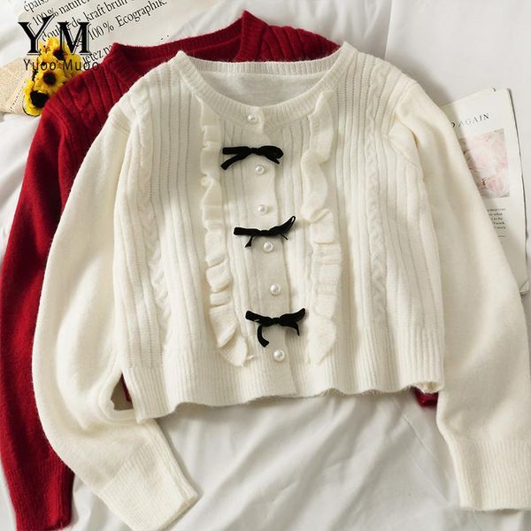 women's knits & tees yuoomuoo korean fashion bow pearl buttons sweater shirts 2021 autumn long sleeve young girl chic ruffles cardigan, White
women's knits & tees yuoomuoo korean fashion bow pearl buttons sweater shirts 2021 autumn long sleeve young girl chic ruffles cardigan, White