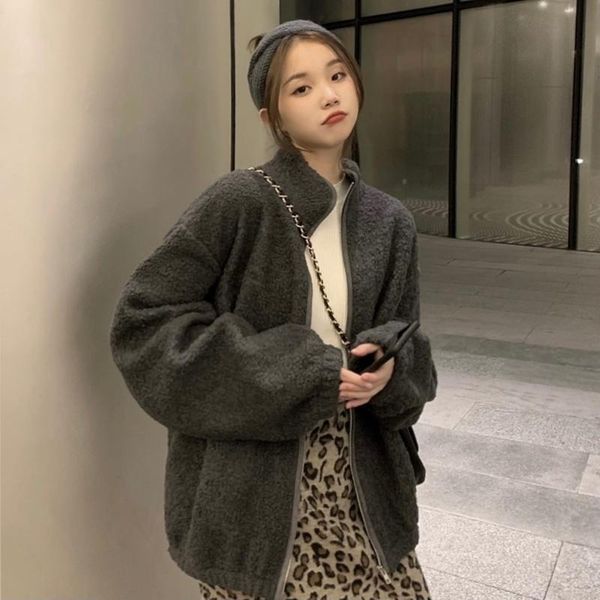women's jackets real s korean student loose wild lamb wool trendy retro plush zipper jacket, Black;brown
women's jackets real s korean student loose wild lamb wool trendy retro plush zipper jacket, Black;brown