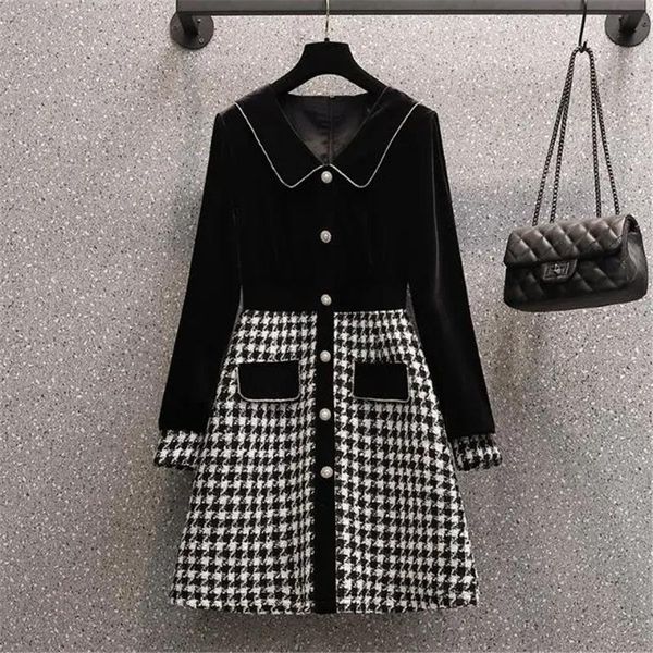 casual dresses 2021 fall chic black velvet spliced houndstooth vintage for women korean fashion pearl button tweed plaid party, Black;gray
casual dresses 2021 fall chic black velvet spliced houndstooth vintage for women korean fashion pearl button tweed plaid party, Black;gray