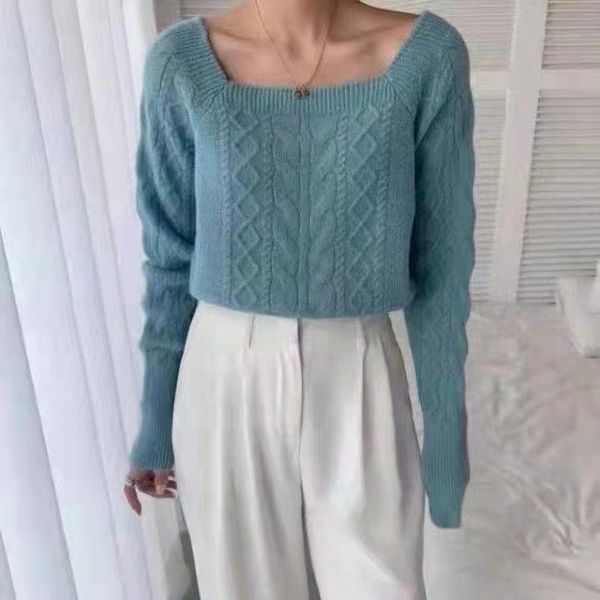 women's sweaters 2021 autumn winter women square neck solid sweater korean knitting pullover pull femme 17703, White;black
women's sweaters 2021 autumn winter women square neck solid sweater korean knitting pullover pull femme 17703, White;black