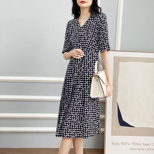 two piece dress polka dot printed crepe de chine silk women's summer short sleeve v-neck slim skirt l1137, White
two piece dress polka dot printed crepe de chine silk women's summer short sleeve v-neck slim skirt l1137, White