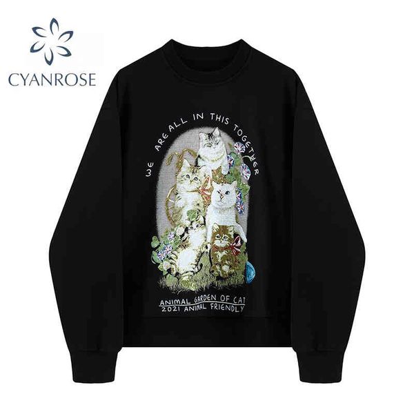 women's cat print sweatshirt, long sleeve round neck pullover, loose, casual, extra large, autumn,, Black
women's cat print sweatshirt, long sleeve round neck pullover, loose, casual, extra large, autumn,, Black