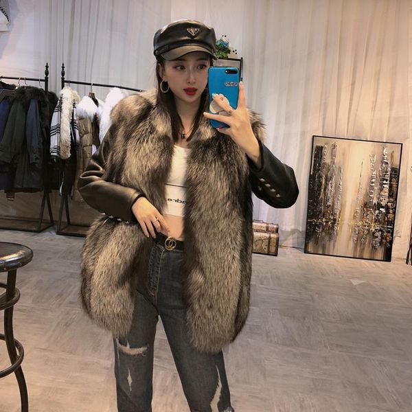women's fur & faux 2021 winter ladies real genuine leather jacket women outwear, Black
women's fur & faux 2021 winter ladies real genuine leather jacket women outwear, Black