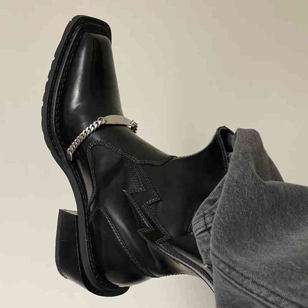 dress shoes punk style women ankle boots chains decor chelsea chunky high heel short booties square toe autumn botas mujer riding, Black
dress shoes punk style women ankle boots chains decor chelsea chunky high heel short booties square toe autumn botas mujer riding, Black