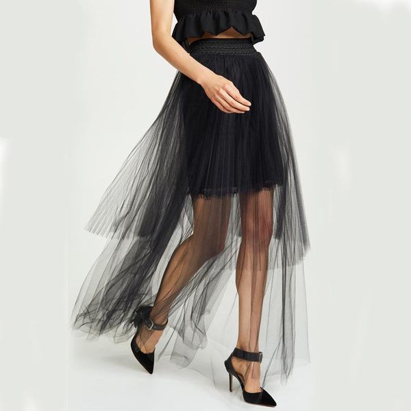 skirts european style woman mesh skirt black casual