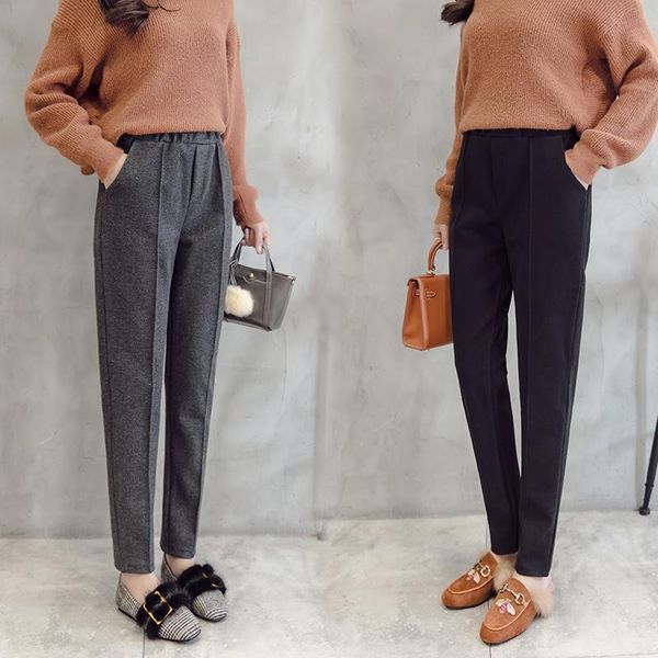women's pants & capris 2021 autumn winter thick woolen harem female long casual loose ladies pantalon black gray pencil, Black;white
women's pants & capris 2021 autumn winter thick woolen harem female long casual loose ladies pantalon black gray pencil, Black;white