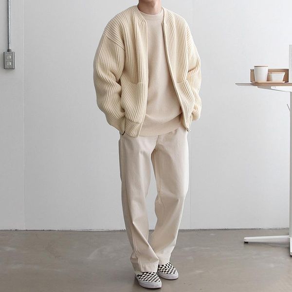 men's sweaters spring and autumn knitted cardigan coat korean-style trendy solid color round neck sweater loose casual laid-back, White;black
men's sweaters spring and autumn knitted cardigan coat korean-style trendy solid color round neck sweater loose casual laid-back, White;black