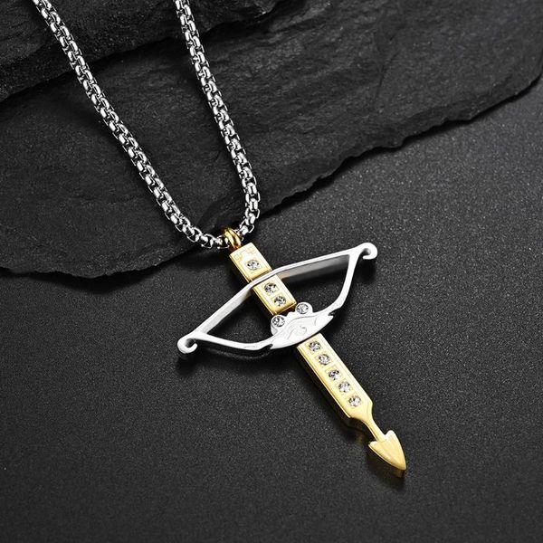 pendant necklaces european and american style trendy men wear necklace, titanium steel plated 18k gold bow arrow men's jewelry, Silver
pendant necklaces european and american style trendy men wear necklace, titanium steel plated 18k gold bow arrow men's jewelry, Silver