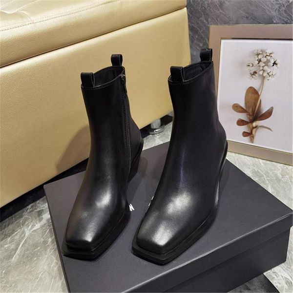 boots women square toe slope heel zipper overshoes solid color ankle shoes genuine leather autumn winter, Black
boots women square toe slope heel zipper overshoes solid color ankle shoes genuine leather autumn winter, Black