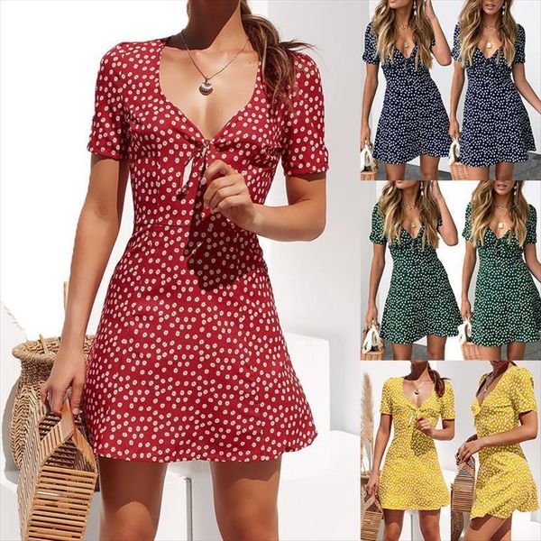 fashion short sleeve wrap womens dress boho floral mini summer holiday party sundress female vestidos, Black;gray
fashion short sleeve wrap womens dress boho floral mini summer holiday party sundress female vestidos, Black;gray