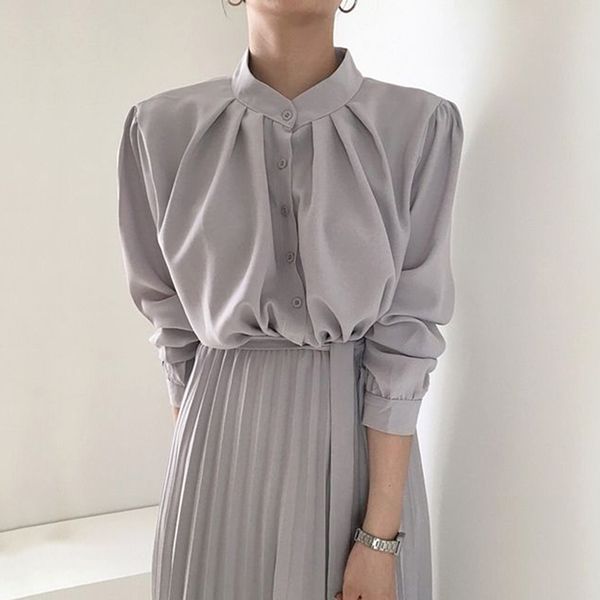 korean style women dress autumn new temperament ladies dress stand collar lace long sleeve pleated dress women clothing 210421, Black;gray
korean style women dress autumn new temperament ladies dress stand collar lace long sleeve pleated dress women clothing 210421, Black;gray