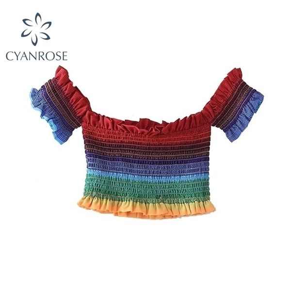 fashion vintage chic summer crop women off shoulder rainbow striped short sleeve slim t-shirts e girl clothes 210515, White
fashion vintage chic summer crop women off shoulder rainbow striped short sleeve slim t-shirts e girl clothes 210515, White