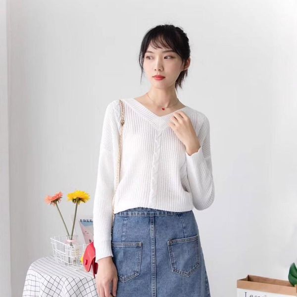 women knitted sweater female solid color korean long sleeve v-neck casual loose pullovers autumn white jumper . women's sweaters, White;black
women knitted sweater female solid color korean long sleeve v-neck casual loose pullovers autumn white jumper . women's sweaters, White;black
