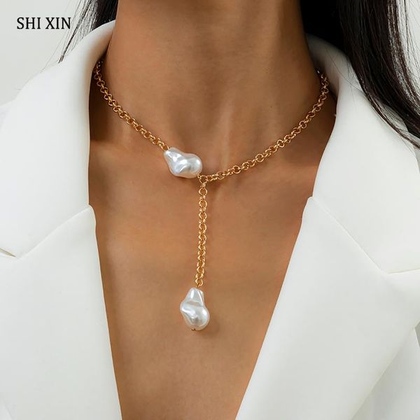 pendant necklaces shixin simple chain with pearl necklace for women trendy long tassel choker 2021 fashion wedding jewelry gifts, Silver
pendant necklaces shixin simple chain with pearl necklace for women trendy long tassel choker 2021 fashion wedding jewelry gifts, Silver