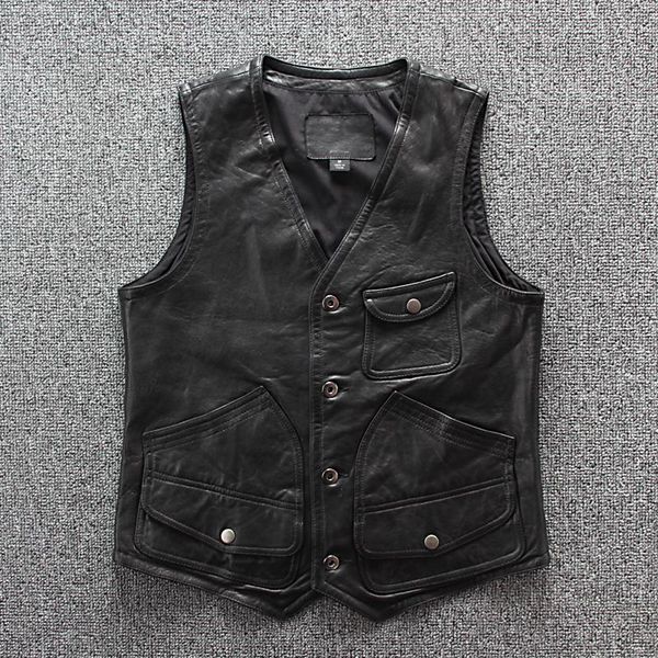 men's vests real vest spring genuine leather sheepskin sleeveless jackets black multi pocket short slim casual waistcoat, Black;white
men's vests real vest spring genuine leather sheepskin sleeveless jackets black multi pocket short slim casual waistcoat, Black;white
