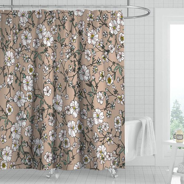 shower curtains white floral curtain set with 12 hooks brown bathroom decoration washable polyester fabric
shower curtains white floral curtain set with 12 hooks brown bathroom decoration washable polyester fabric