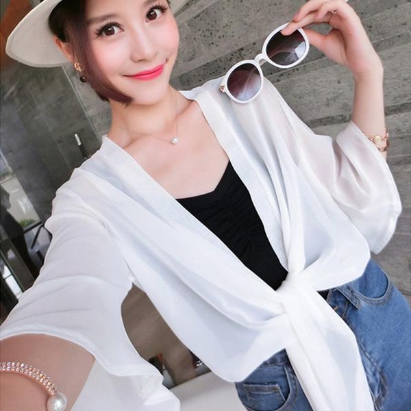 thin chiffon cardigan breathable women shirt sun protection clothing summer short hsj88, White
thin chiffon cardigan breathable women shirt sun protection clothing summer short hsj88, White