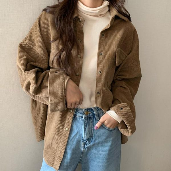 women's jackets spring women solid corduroy shirts full sleeve turn-down collar oversize coats casual autumn basic outwear t0o901f, Black;brown
women's jackets spring women solid corduroy shirts full sleeve turn-down collar oversize coats casual autumn basic outwear t0o901f, Black;brown