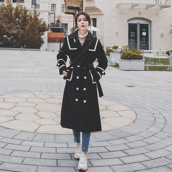 women's wool & blends stitching woolen blue coat korean version 2021 autumn winter casual gentle all-match lady femme, Black
women's wool & blends stitching woolen blue coat korean version 2021 autumn winter casual gentle all-match lady femme, Black