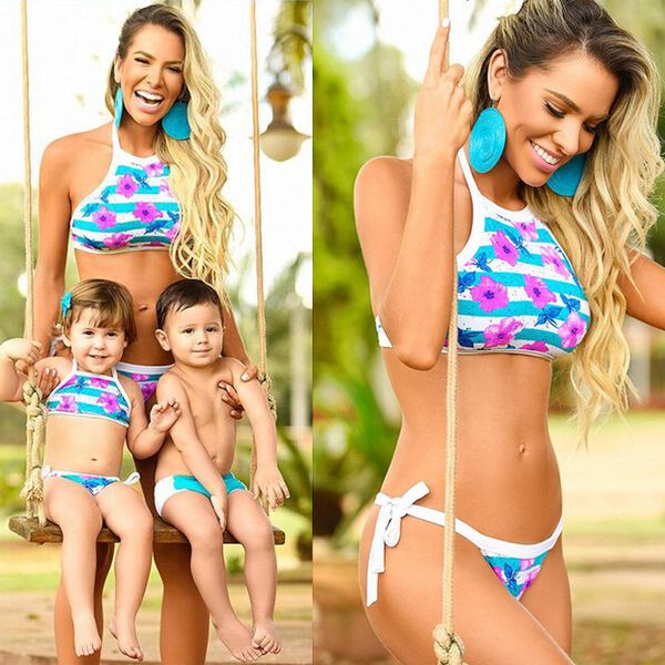 bikini split printed women's swimsuit parent child suit, White;black