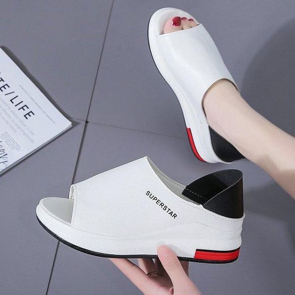 sandals ake sia summer lady women fashion mujer peep toe thick soled wedge flat platform slippers loafers casual shoes a344 0ute, Black