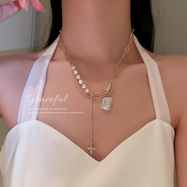 pendant necklaces fashionable fresh water pearl four-pointed star necklace collarbone chain temperament design for women, Silver
pendant necklaces fashionable fresh water pearl four-pointed star necklace collarbone chain temperament design for women, Silver