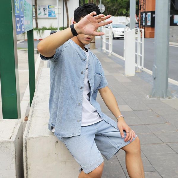 jogging clothing 2021 fashion men's short suit summer thin material round neck handsome trend sleeve denim shirt shorts loose, Black;red
jogging clothing 2021 fashion men's short suit summer thin material round neck handsome trend sleeve denim shirt shorts loose, Black;red