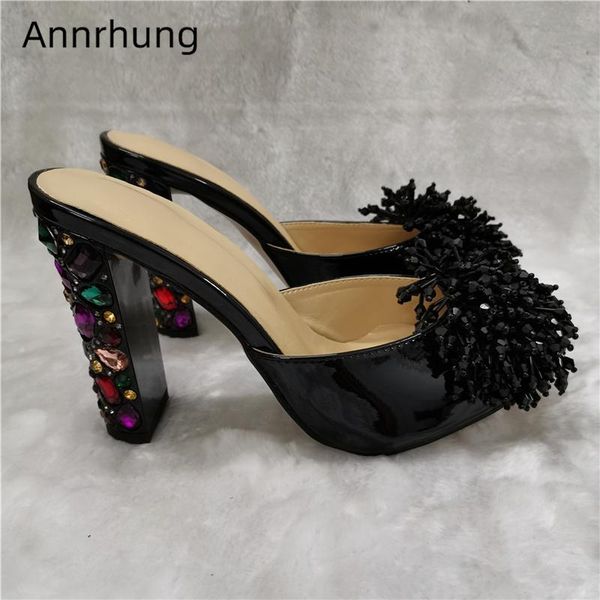 slippers unique beading tassels flower decor party shoes bright black patent leather open toe jeweled rhinestone high heel women
slippers unique beading tassels flower decor party shoes bright black patent leather open toe jeweled rhinestone high heel women