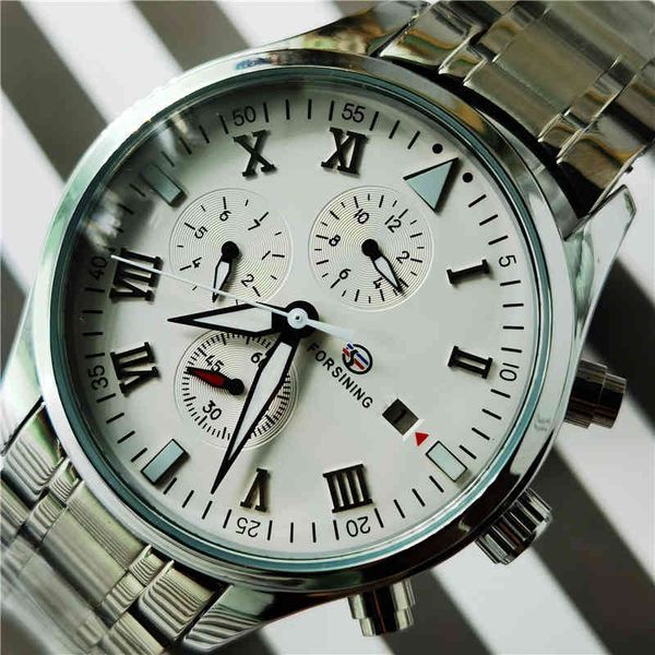 men's researching scoreboard self-winding white mechanical watches multifunctional display rvs clock, Slivery;brown
men's researching scoreboard self-winding white mechanical watches multifunctional display rvs clock, Slivery;brown