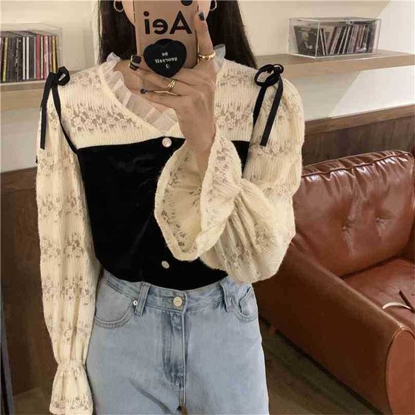 french retro gentle lace sale streetwear all match stylish patchwork velvet chic blouses shirts 210525, White
french retro gentle lace sale streetwear all match stylish patchwork velvet chic blouses shirts 210525, White