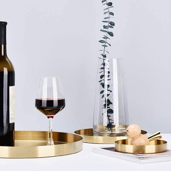 stainless steel round straight edge tray storage plate jewelry finishing dim sum tea smooth bottom dishes & plates