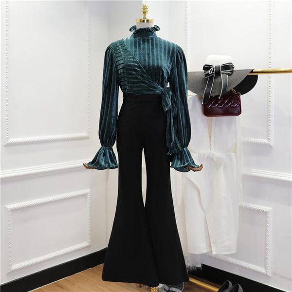 women's two piece pants high street fashion 2021 designer runway suit set velvet flare, White
women's two piece pants high street fashion 2021 designer runway suit set velvet flare, White
