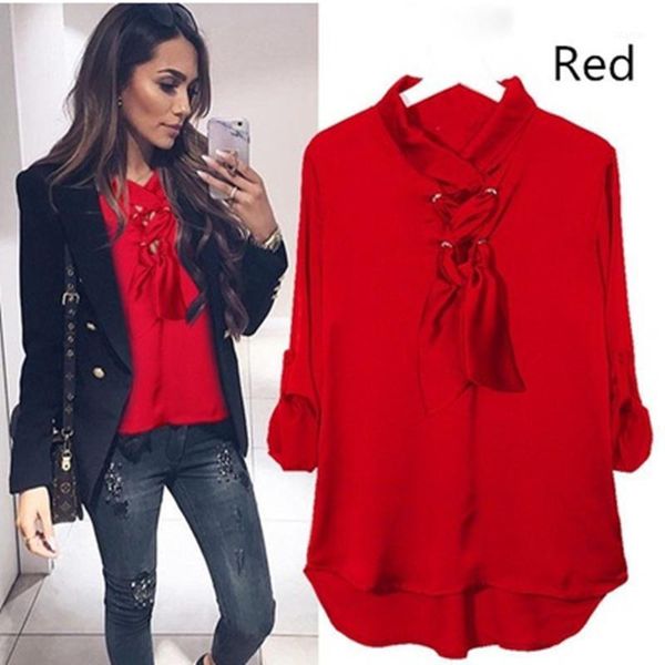 blouse v neck chiffon long sleeve shirt women ladies shirts casual loose bandage lace up 4 color women's blouses &, White
blouse v neck chiffon long sleeve shirt women ladies shirts casual loose bandage lace up 4 color women's blouses &, White