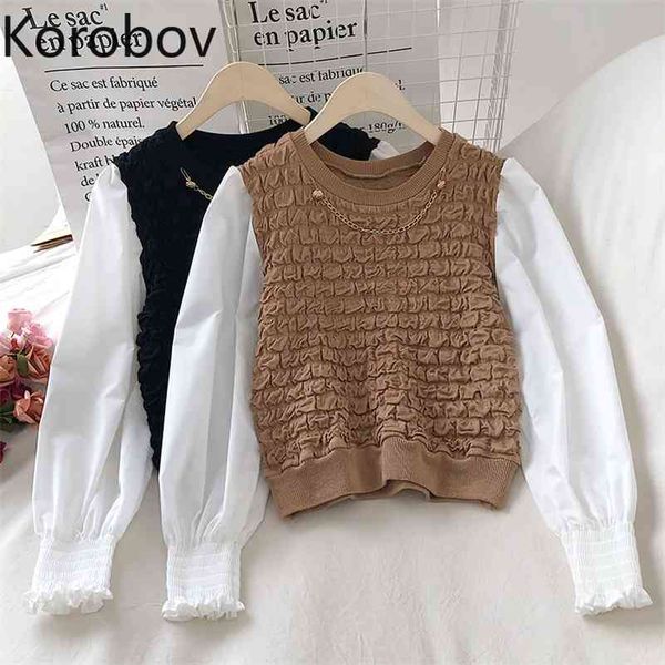 korobov new arrival blouses women contrast color o neck long sleeve korean chic short shirts chain design fake two piece 210430, White
korobov new arrival blouses women contrast color o neck long sleeve korean chic short shirts chain design fake two piece 210430, White