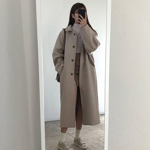 women's wool & blends women long coat fashion loose preppy style retro windbreaker casual warm thicken quilted coats 2021 winter, Black
women's wool & blends women long coat fashion loose preppy style retro windbreaker casual warm thicken quilted coats 2021 winter, Black