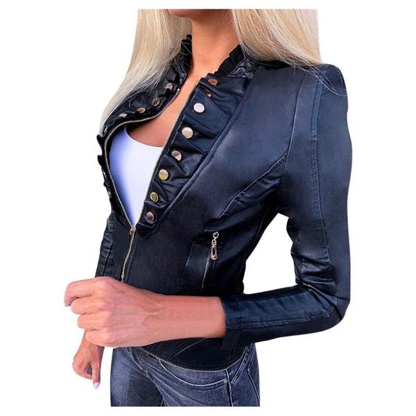 women's jackets women cool faux leather jacket long sleeve zipper fitted coat fall short for, Black;brown
women's jackets women cool faux leather jacket long sleeve zipper fitted coat fall short for, Black;brown
