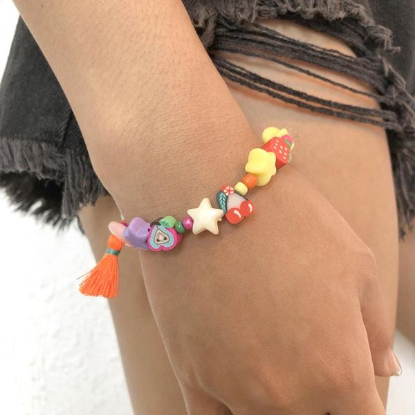 link, chain 2021 trend colorful fruit star pattern rice beads simple soft pottery tassel bracelet for women bohemian jewelry gifts, Black
link, chain 2021 trend colorful fruit star pattern rice beads simple soft pottery tassel bracelet for women bohemian jewelry gifts, Black