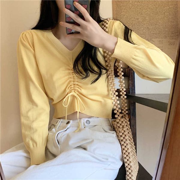 korean chic sweet pullovers jumpers slim crop v neck long sleeve drawstring knitted all-match tees fashion t shirts 210610, White
korean chic sweet pullovers jumpers slim crop v neck long sleeve drawstring knitted all-match tees fashion t shirts 210610, White