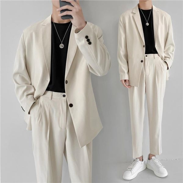 men's suits & blazers multicolor suit men fashion business society mens dress korean loose casual blazer/trousers two-piece office sets, White;black
men's suits & blazers multicolor suit men fashion business society mens dress korean loose casual blazer/trousers two-piece office sets, White;black