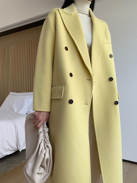 women's wool & blends 2021 winter collection double breasted handmade faced coat long, Black
women's wool & blends 2021 winter collection double breasted handmade faced coat long, Black