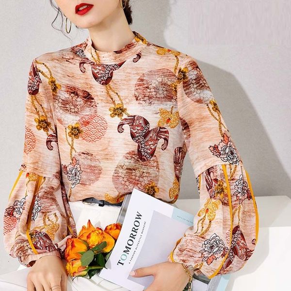 pants 100%silk spring summer blouses woman stand neck vintage print lantern sleeve casual loose blusas feminino, White
pants 100%silk spring summer blouses woman stand neck vintage print lantern sleeve casual loose blusas feminino, White