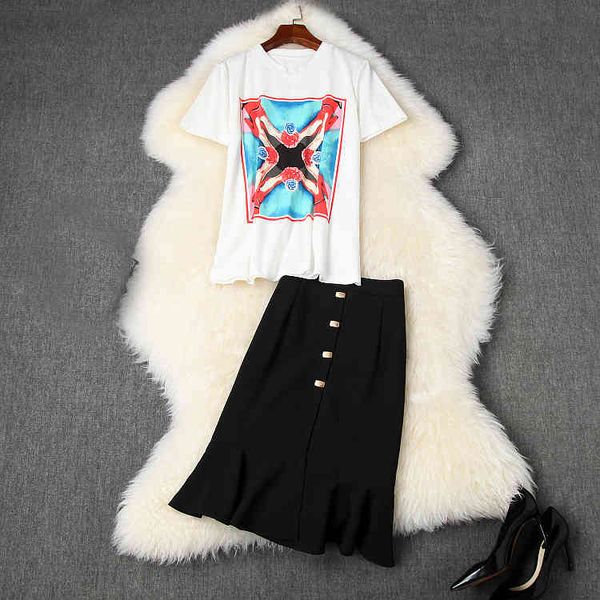 two piece dress summer short sleeve round neck white print t-shirt + ruffle detail buttons knee-length skirt 2 s set lj18t10922 x2l5
two piece dress summer short sleeve round neck white print t-shirt + ruffle detail buttons knee-length skirt 2 s set lj18t10922 x2l5
