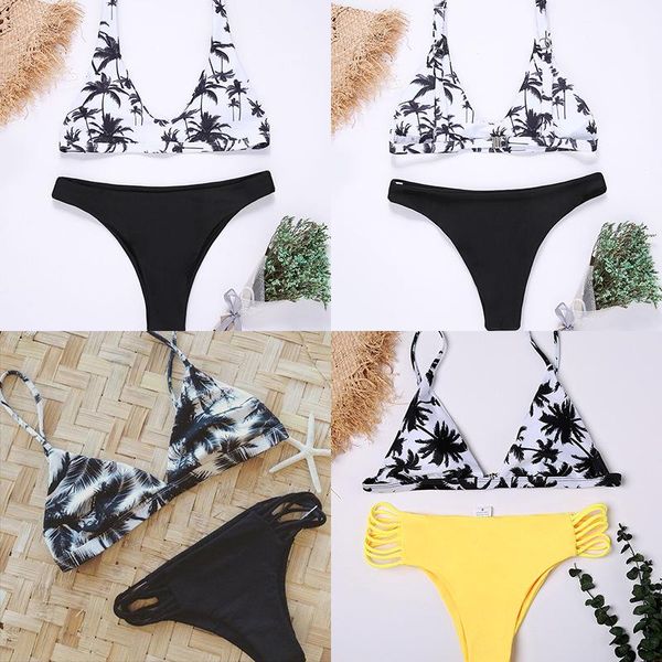 swimsuit coconut tree print bikini bandage split bathing suits women high waist swimming suit for women's swimwear, White;black
swimsuit coconut tree print bikini bandage split bathing suits women high waist swimming suit for women's swimwear, White;black