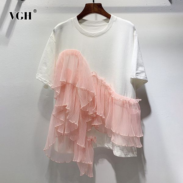 casual patchwork mesh ruffle for women o neck short sleeve irregular hem loose t shirts female fashion clothing 210507, White
casual patchwork mesh ruffle for women o neck short sleeve irregular hem loose t shirts female fashion clothing 210507, White