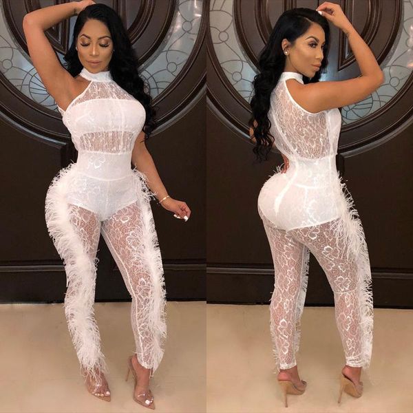 women's jumpsuits & rompers 2021 fashion lace fur jumpsuit see through feather trim solid skinny bodysuits overalls clubwears, Black;white
women's jumpsuits & rompers 2021 fashion lace fur jumpsuit see through feather trim solid skinny bodysuits overalls clubwears, Black;white
